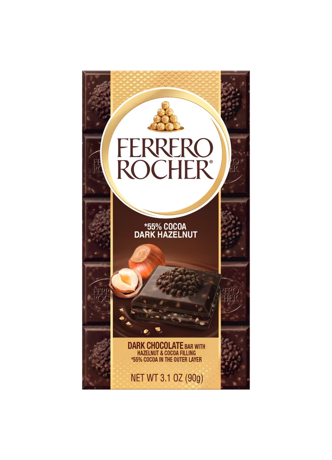 Ferrero Rocher 55% Cocoa Dark Hazelnut Chocolate Bar 90g